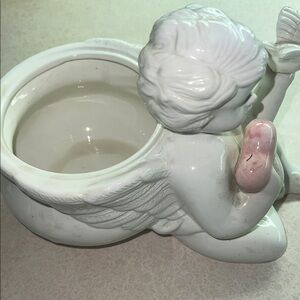 White and Pink Angel Figurine Planter